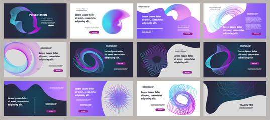 Colorful presentation template. Geometric Line Art and wave elements for a dark background. Flyer, brochure, corporate report, marketing, advertising, annual report, banner