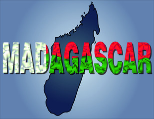 Fototapeta premium The contours of territory of Madagascar and Madagascar word in colours of the national flag