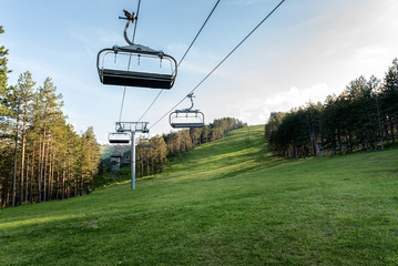 Ski lift out of season on mountain Tornik, Zlatibor, Serbia