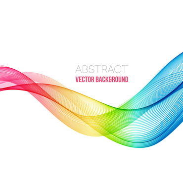 Abstract curved lines background. Multicolored transparent wave.