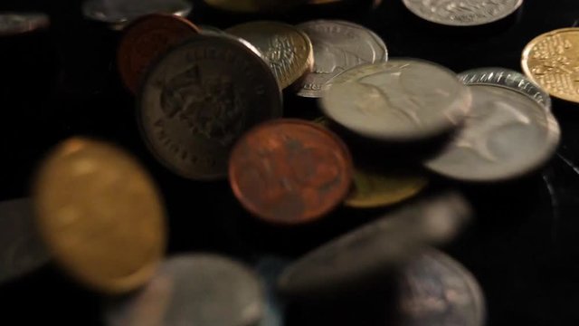 Dollar bills and coins, money background. Dollars money set with count to bills of one hundred dollars. Closeup on the bills for a hundred dollars. Dollars, money close up.