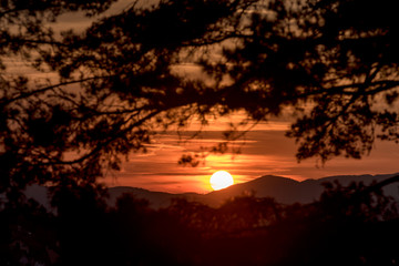 Beautiful sunset scene in mountains. Zlatibor, Serbia