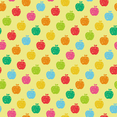  りんご　クレヨン風　黄色背景