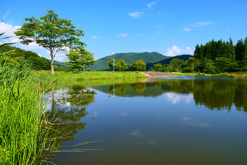 Fototapeta na wymiar 夏の田瀬釣り公園。花巻　岩手　日本。９月上旬。