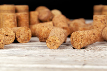 Close up of cork wine on a wooden table