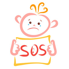 child holding a sign with a signal sos