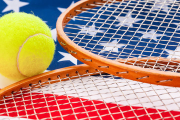 American flag with tennis rackets.