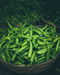 Fresh green chilies at the local market in Bangalore India