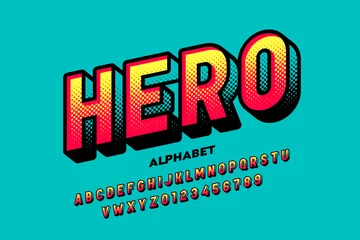 Deurstickers Comics super hero style font, alphabet letters and numbers © piai