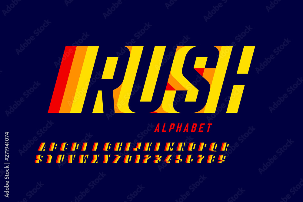 Poster speed style font design, alphabet letters and numbers