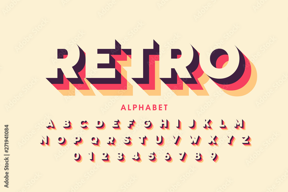 Poster retro style font design, alphabet letters and numbers