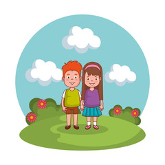 Obraz na płótnie Canvas cute little kids couple in the park