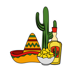 tequila with mexican hat and nachos c