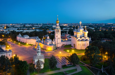 Obraz premium Aerial view of Vologda Kremlin at dusk, Vologda, Russia