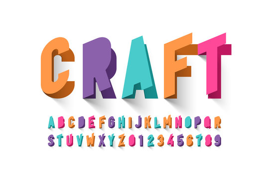 Paper craft style font design, alphabet letters and numbers