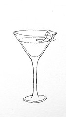 Cosmopolitan Cocktail black and white sketch illustration