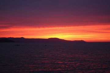 Fototapeta premium Photo from iconic Venetian old port of Chania at dusk with beautiful colours, Crete island, Greece