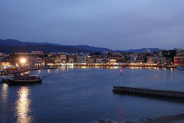 Obraz premium Night shot from iconic Venetian port of Chania, Crete island, Greece