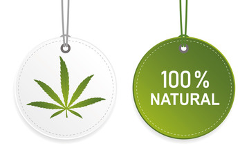 100 percent natural cannabis green and white label vector illustration EPS10