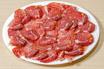 a lot of Spanish serrano ham iberico