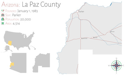 Large and detailed map of La Paz county in Arizona, USA