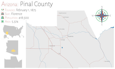 Large and detailed map of Pinal county in Arizona, USA