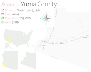 Large and detailed map of Yuma county in Arizona, USA