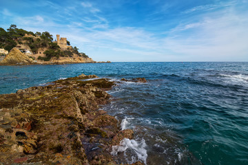 Lloret de Mar Castell Plaja at Sa Caleta beach in costa Brava of Catalonia Spain