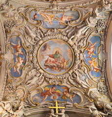 MENAGGIO, ITALY - MAY 8, 2015: The neobaroque ceiling fresco of God the Creator in church chiesa di Santo Stefano by Luigi Tagliaferri (1841-1927).