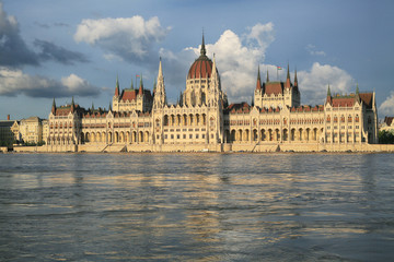 Beautiful view of the Parliament building and the Danube River in Budapest, Hungary