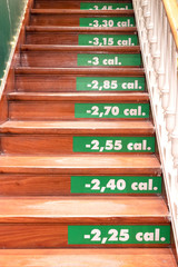 Vintage stairs with calories burner counter. Fitness and healthy lifestyle concept.