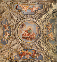 MENAGGIO, ITALY - MAY 8, 2015: The neobaroque ceiling fresco of God the Creator in church chiesa di...