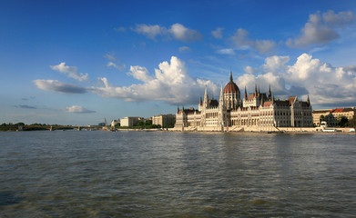 Beautiful view of the Parliament building and the Danube River in Budapest, Hungary