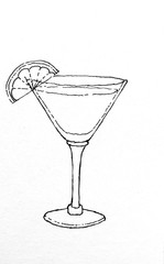 Daiquiri Cocktail black and white sketch illustration