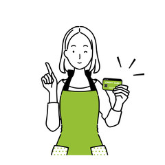 Woman holding a credit card.
