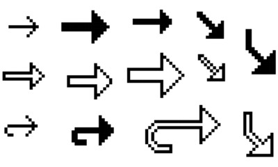 Set of 13 black vector pixelart arrows