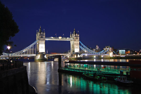 Tower Bridge at night in may, London, UK