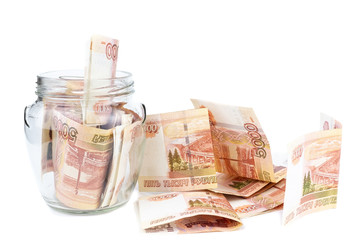 Glass jar with money