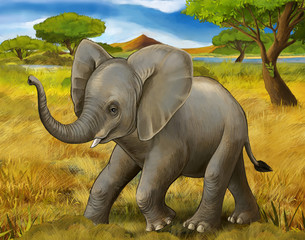 cartoon scene with elephant safari illustration for children