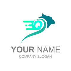 eagle logo with simple design illustration, letter q logo and bird icon
