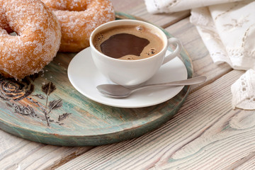 Brewed coffee with donuts