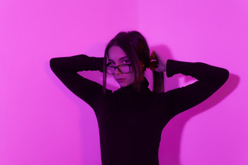 photo of girl in pink purple light rap style