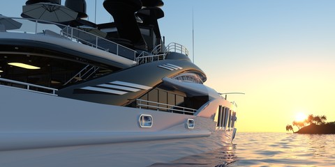 Extremely detailed and realistic high resolution photorealistic 3d illustration of a luxury super Yacht