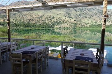 Photo from iconic natural lake of Kourna with amazing colours, Chania, Crete island, Greece