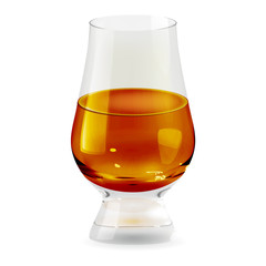 Vector realistic transparent and isolated tumbler glass with whiskey. Alcohol drink glass icon illustration