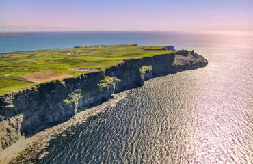 Aerial view over the famous Cliffs of Moher in Ireland - aerial photography