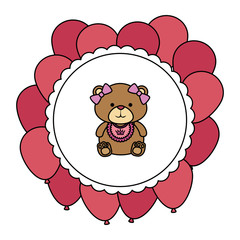Naklejka premium bear teddy female with bows in lace and balloons helium