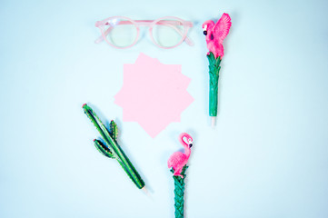 Blue-pink glasses with clear lenses