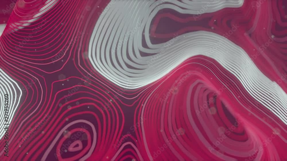 Fototapete pink colored abstract background with bright particles. deformed wavy wires with orange motion glowi
