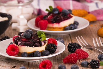 Cheesecakes with mixed berries.